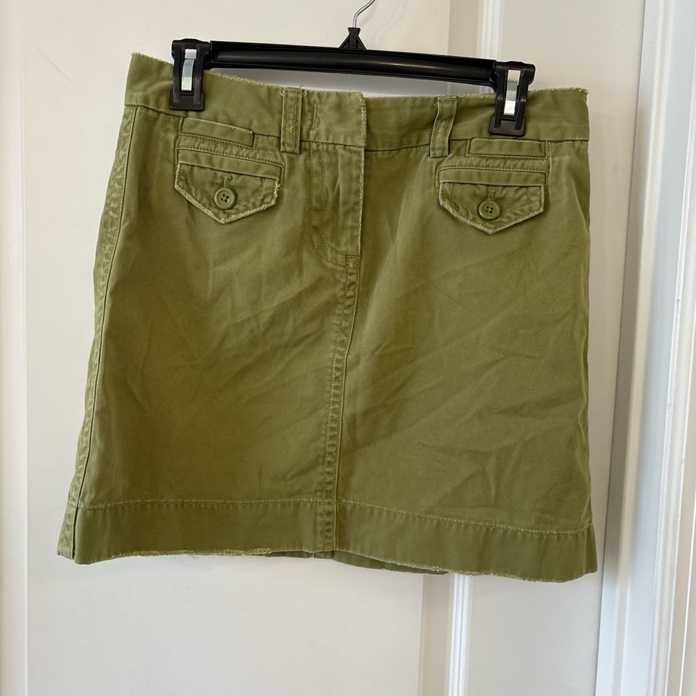 J.Crew Vintage Y2K Olive Green Cotton Utility Skirt Pockets Size 2